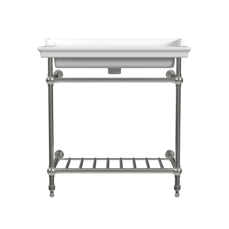Lavabo de salle de bain console Fireclay, Chrome, Centres de 8 po