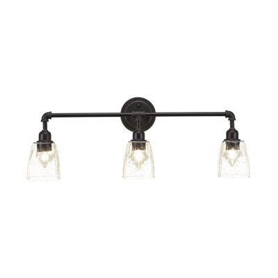 Barre d'éclairage de salle de bain 3 lumières Vintage au fini granit foncé avec verre carré transparent 4,5 po