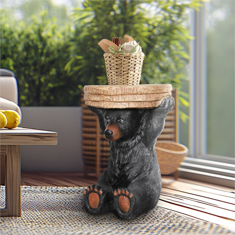Statue décorative de table d'appoint | Ours noir rustique fantaisiste de 20,8 po de hauteur pour porche de patio | Noir | Ciment béton