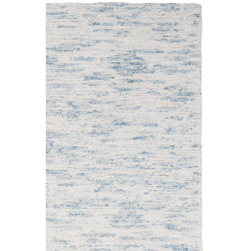 Touete Ebony Hand Tufted Wool/Cotton Abstract Rug in Ivory/Light Blue, Square 6'