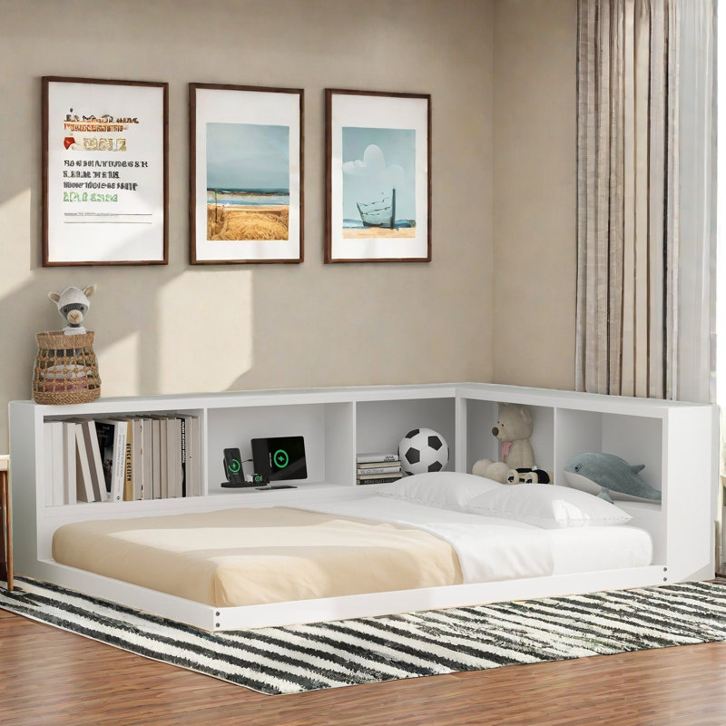 Holston Metal Daybed with Storage Cabinets and USB Ports, White