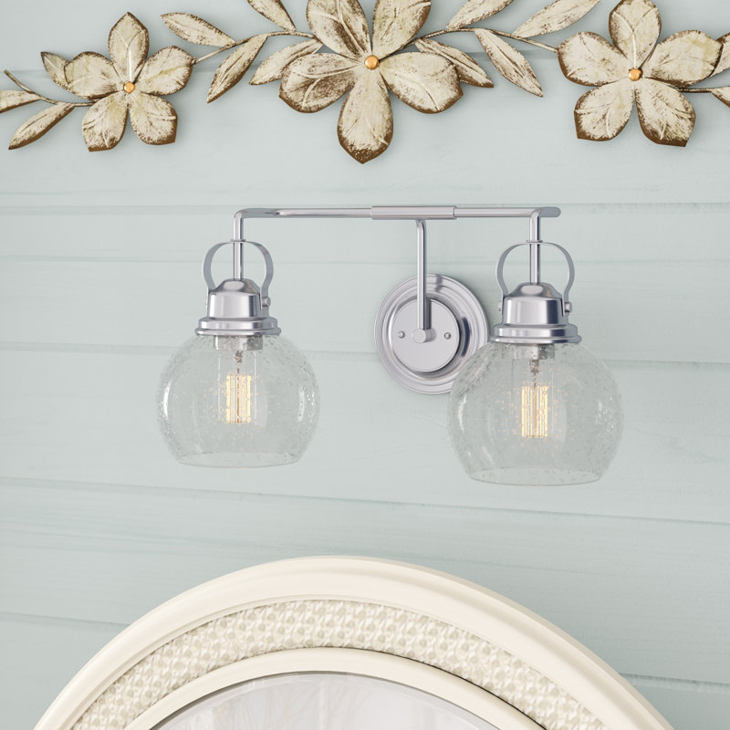 Gilbertson Metal/Seeded Glass Vanity Light, 2 Lights, Chrome