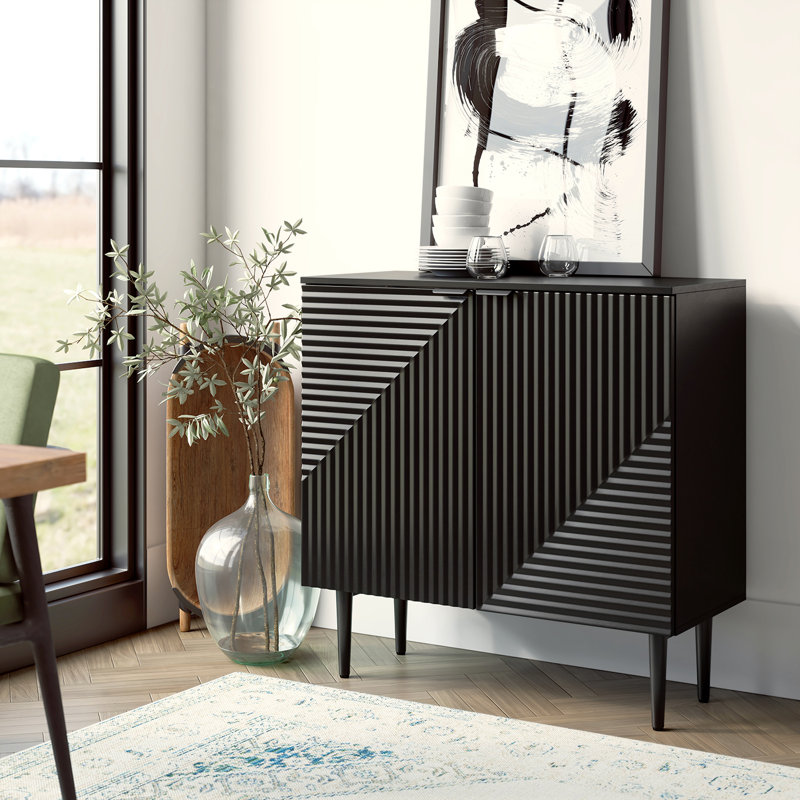 Arkayla 35" H 2-Door Fluted Accent Cabinet with Adjustable Shelves, Black