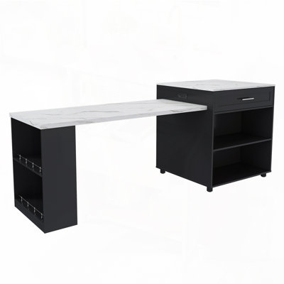 Expandable Kitchen Island with Dining Table,Cabinet & 2 Drawers