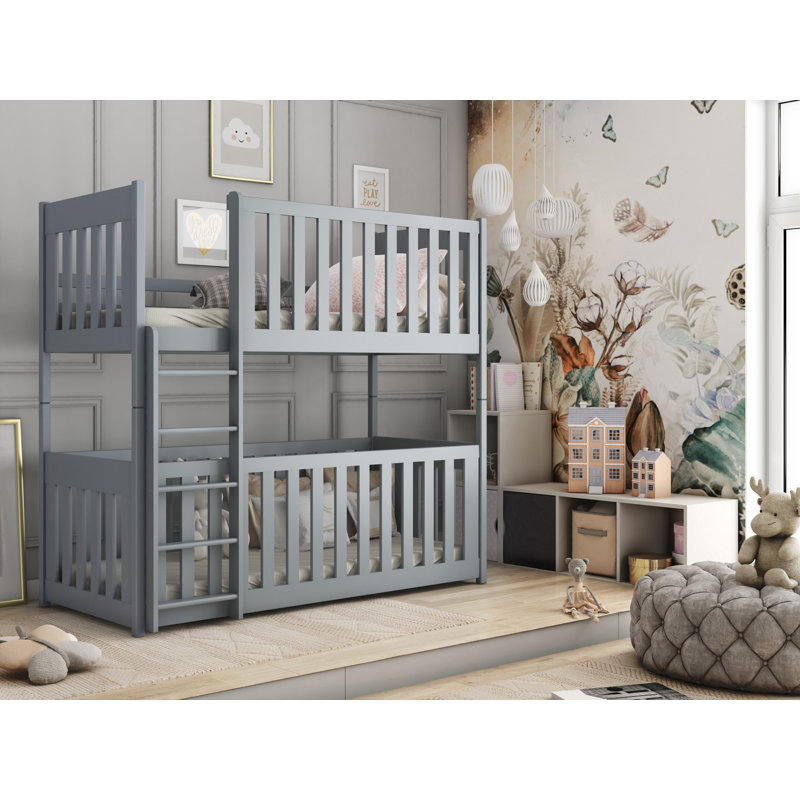 Nicholes Single (3') Standard Bunk Bed and Mattress, Grey