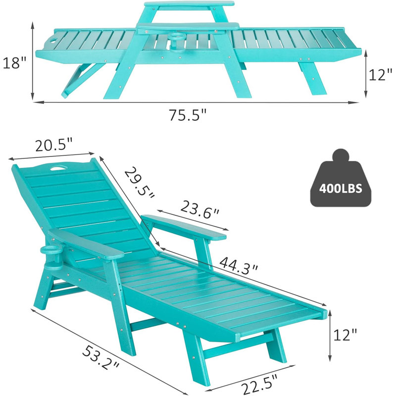 Outdoor Chaise Lounge Hdpe Reclining Chair, Aruba
