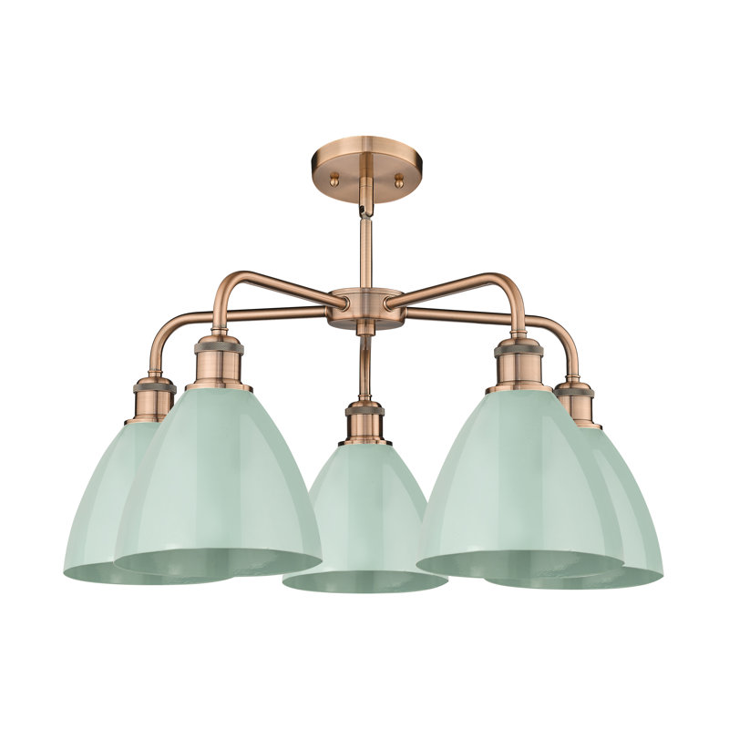 Lustre en dôme à 5 lumières Trickett, Cuivre antique, Écume de mer