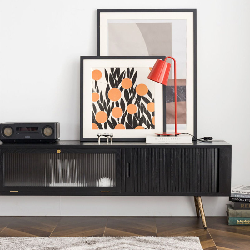 Meuble télé de luxe noir clair, 78.74"