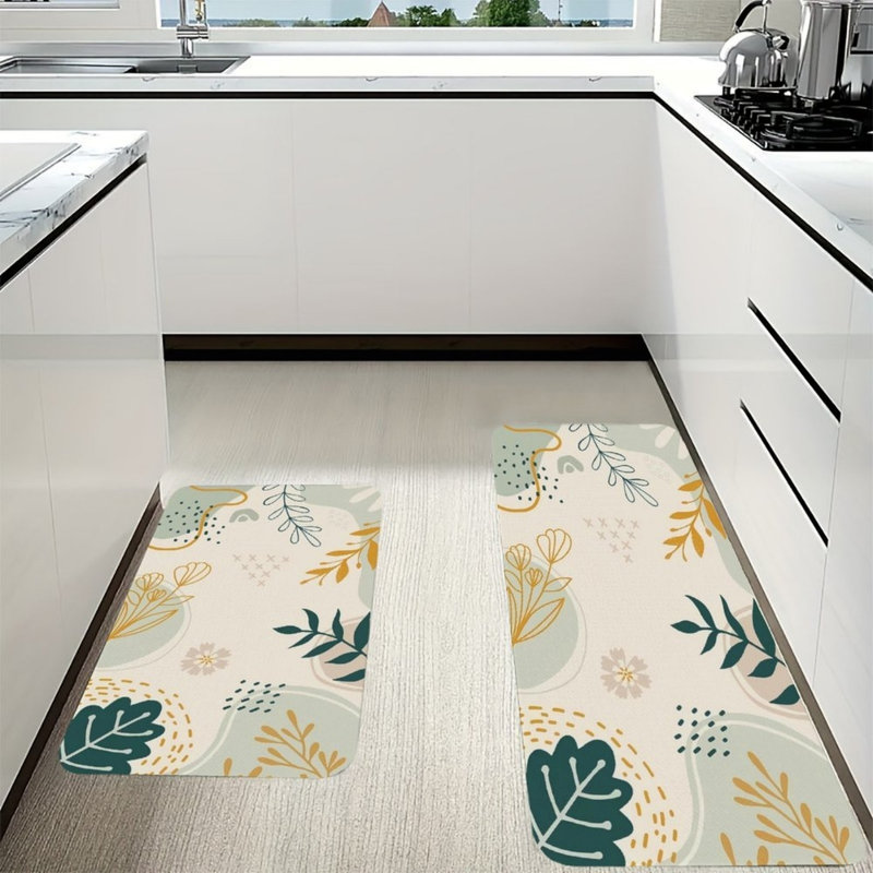 Tapis de cuisine à motif abstrait Boho, vert et beige, 2 pièces