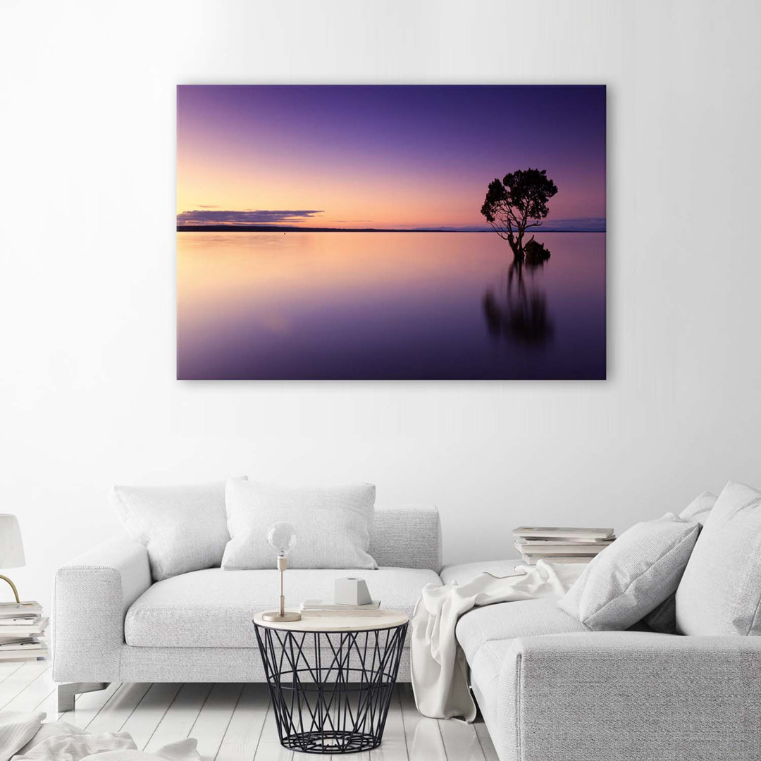 Leinwandbild Nature Tree Lake Purple