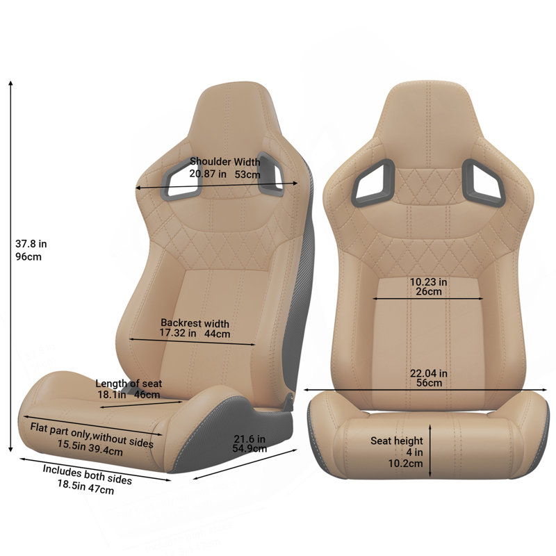 Ensemble de 2 sièges baquets de course universels à coutures brunes en cuir de PVC brun avec dossier ajustable en similicuir avec glissière de réglage (sans support de siège) 1 boîte de 2 pièces