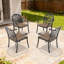Chaise de patio en fonte d'aluminium 4 pièces avec structure noire et coussins bruns