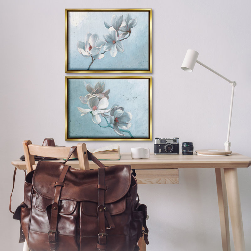 Ensemble de 2 toiles flottantes encadrées simples Magnolia Branch Blossoms par Wellington Studio, H 17 po x l 25 po