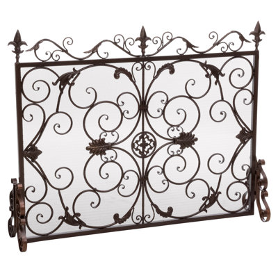  Pare-étincelles en fer, pare-étincelles orné de volutes, pare-feu décoratif en maille métallique pour la sécurité du foyer, brun