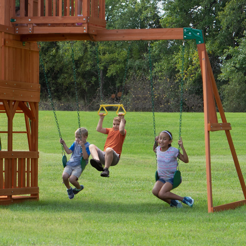 Skyfort II Cedar Wood Swing Set with Slide and Swings