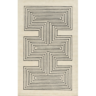 Orlie Hand Tufted Wool Geometric Area Rug in Brown