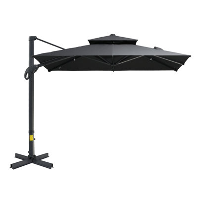 Offset Patio Umbrella, Hanging Cantilever Umbrella, Square Shape, Aluminum Cross Base, Tilt, 360-Degree Rotation