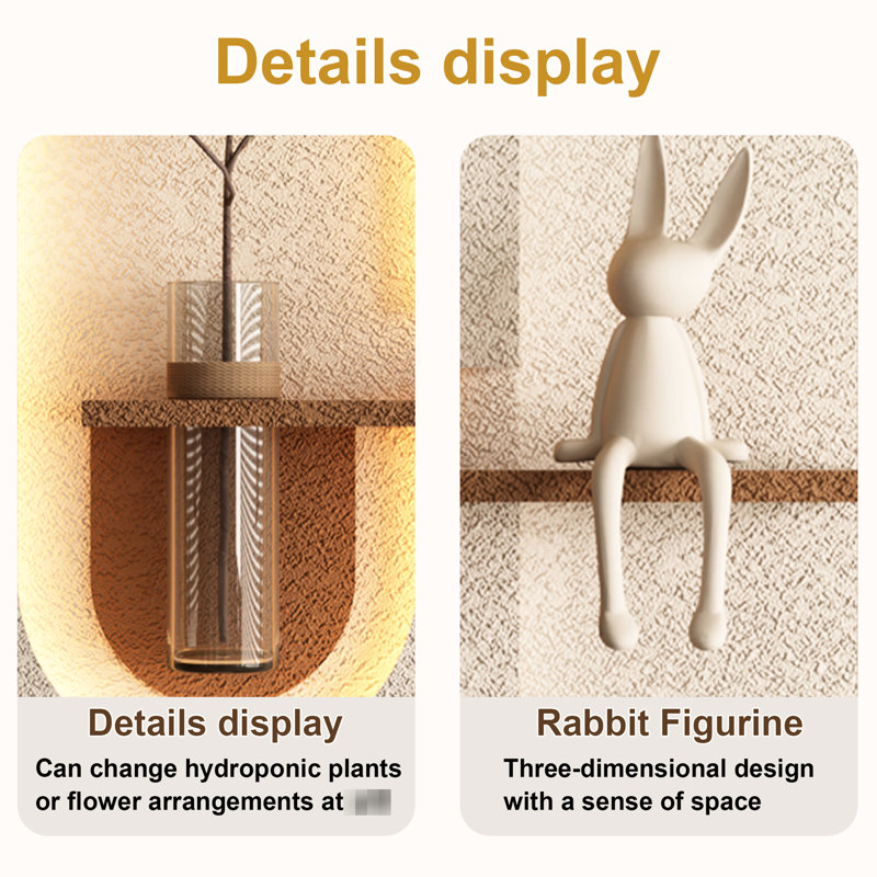 Décoration 3D de plantes simulées avec 3 lumières DEL réglables, vase en verre, statue de lapin, bricolage hydroponique, éclairage télécommandé, pour plantes murales paisibles, caractéristique, café, maison