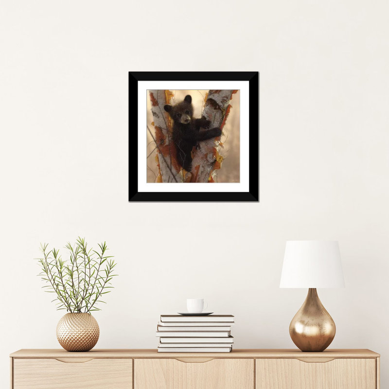 Curieux ours noir I, carré, H 16 po x l 16 po x P 1 po, Papier beaux-arts encadré noir