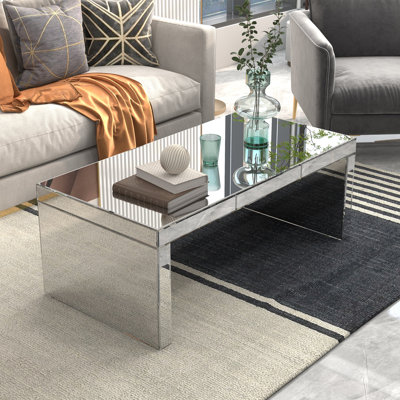 Amla 39''W Glass Sled Coffee Table Mirrored Top