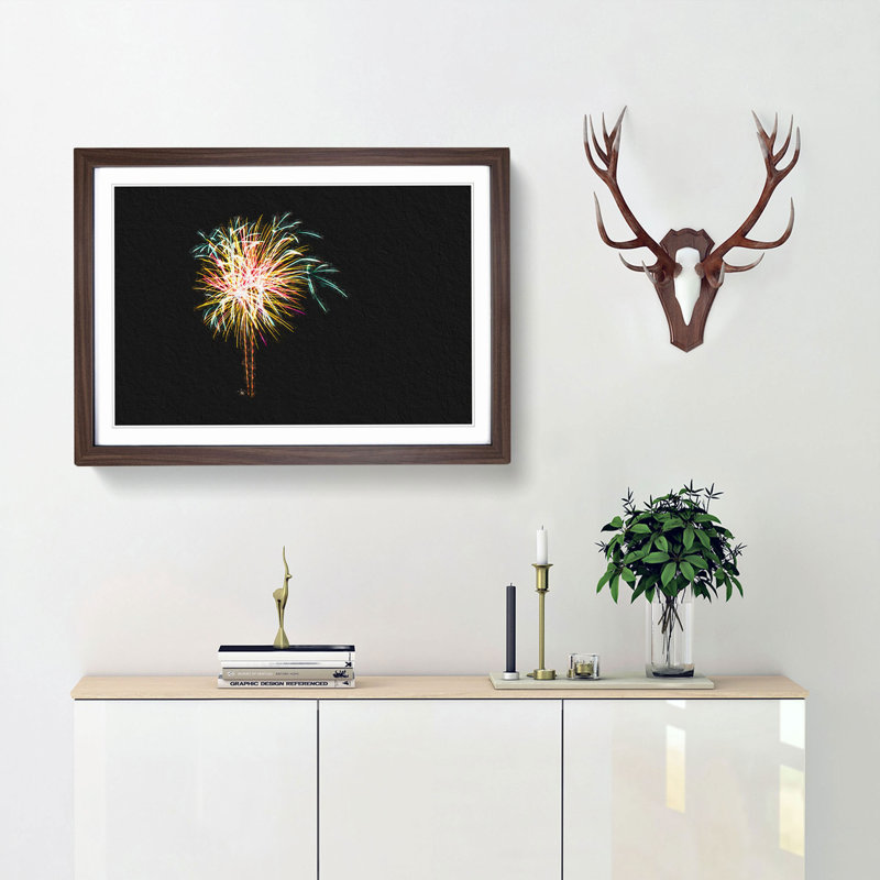 Palm Tree Fireworks - Framed Print, 48cm H x 65cm W x 2cm D, Walnut Framed