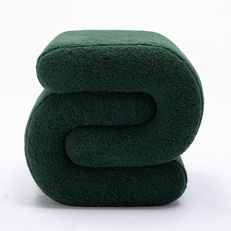 S-shape Teddy Fabric Ottoman with Sturdy Wooden Frame and Anti-slip Foot Nails, Perfect for Indoor Use and Decor, Green Teddy