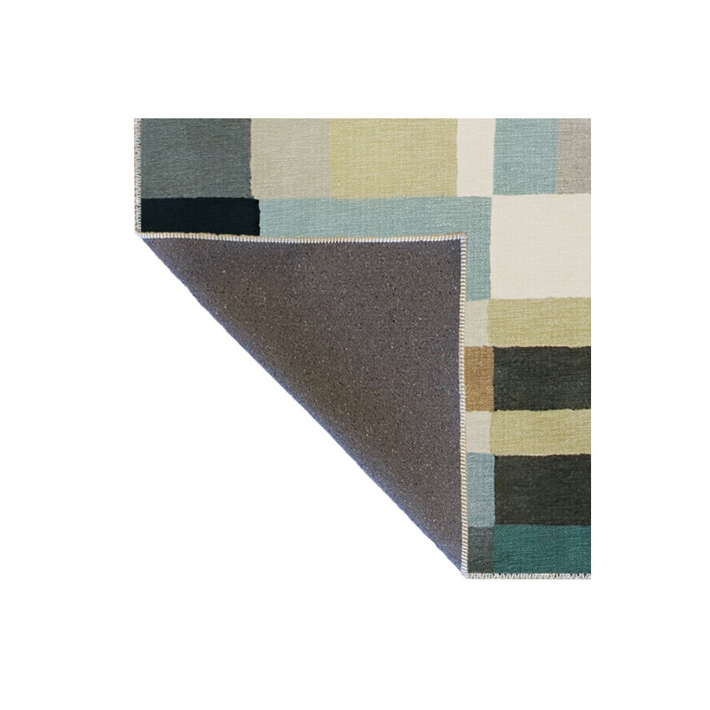 Tapis à motif géométrique mélangé bleu et noir, Sous-tapis rectangulaire de 3 pi 3 po x 4 pi 11 po
