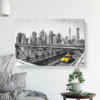 A Yellow Taxi Cab In New York - Wrapped Canvas Painting
