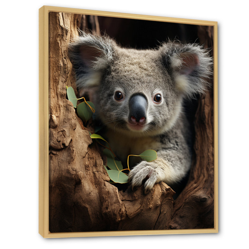 Portrait de koala gris III - impression, H 20 po x l 12 po x P 1 po, Toile naturelle avec cadre flottant