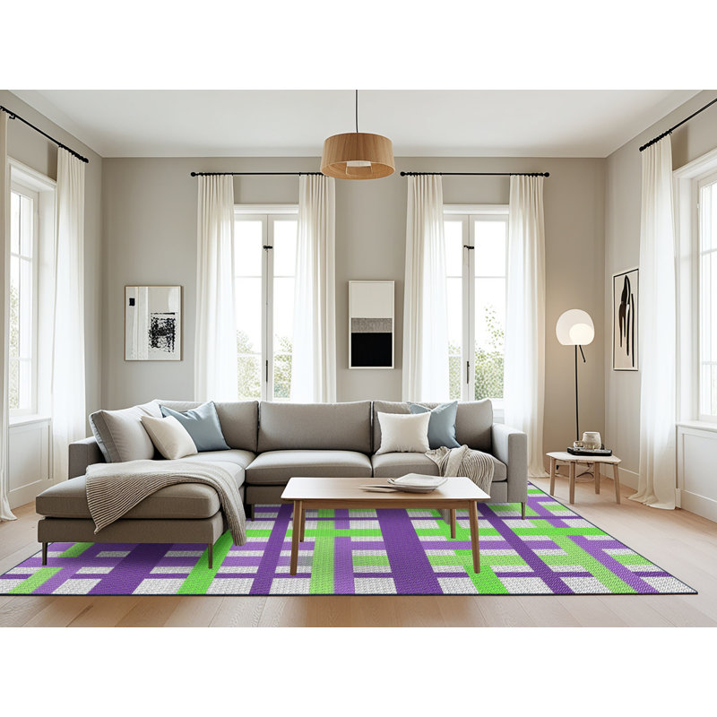 Tapis vert/mauve à motifs, Rectangle 8 pi x 10 pi