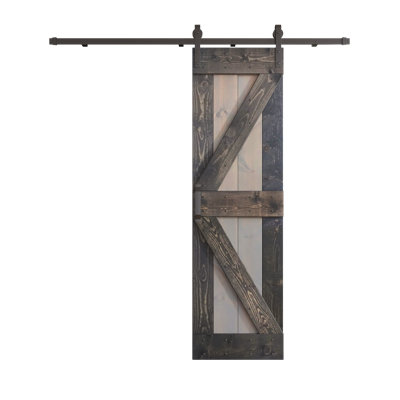 Paneled Wood and Metal K Series DIY Knotty Barn Door with Installation Hardware Kit