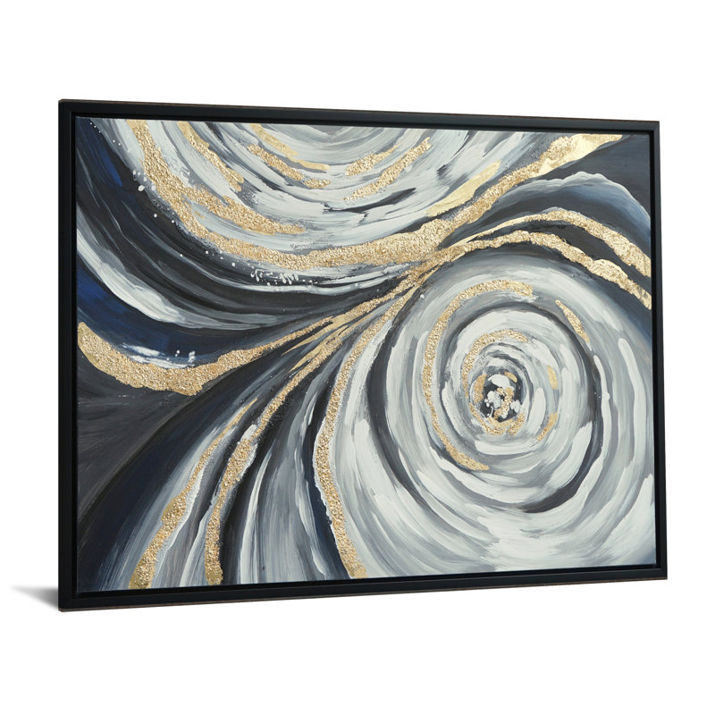 Art mural toile tourbillonnant vortex doré - 32 po x 47 po - cadre noir