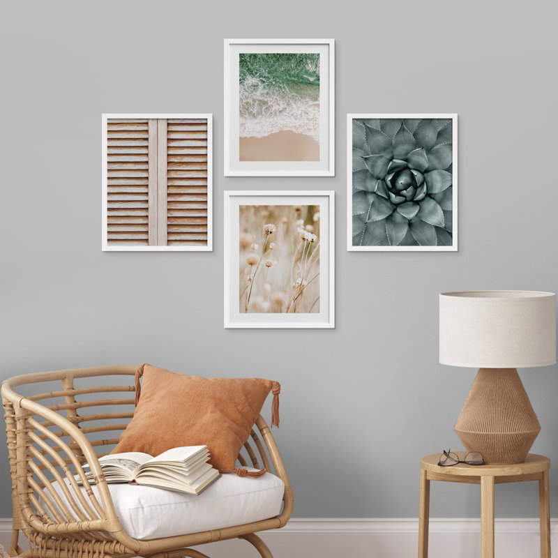«Teal Ocean Beach Desert Succulent Decor Calm», impression sur papier 4 pièces, H 10 po x l 8 po, Blanc
