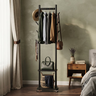Portemanteau autoportant en bois massif pour vestibule, portemanteau robuste en bois naturel avec crochets multiples pour manteaux, chapeaux, foulards et sacs à main