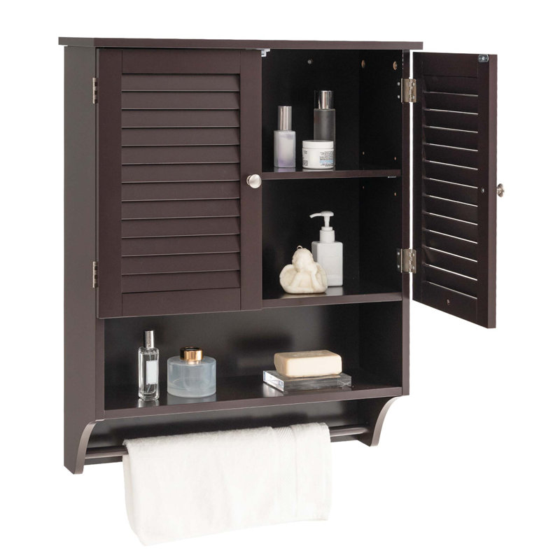 Armoire à pharmacie murale 2 portes avec barre à serviettes Olari, Espresso