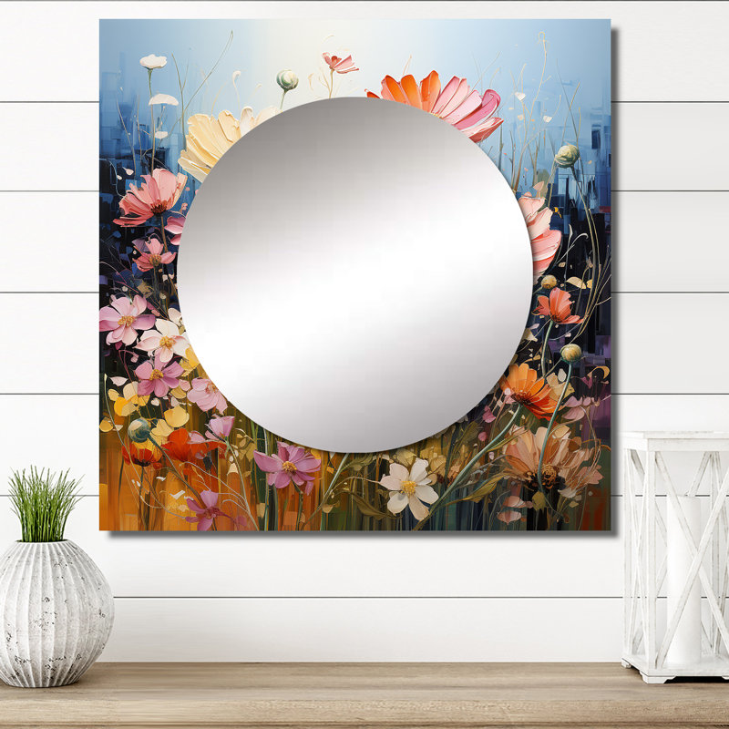 Ernette - Miroir floral carré pour décoration murale, 23 po x 23 po