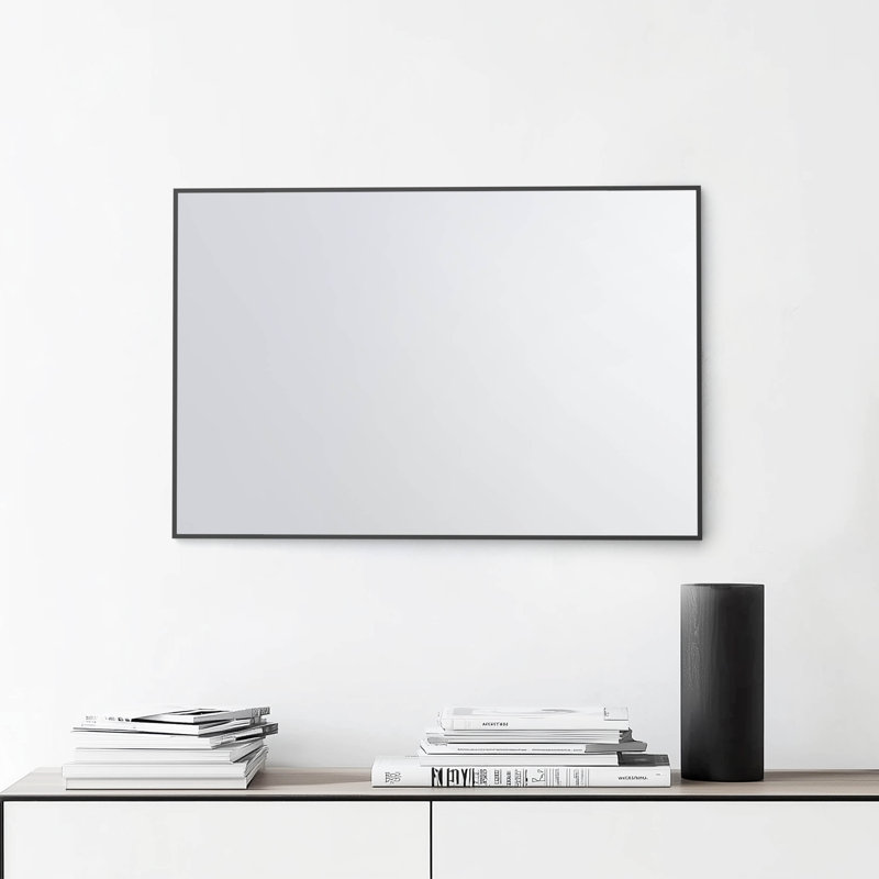Premium Metal Frame Shatterproof Wall Mount Mirror - FM1, Matte Black, 36" x 24"