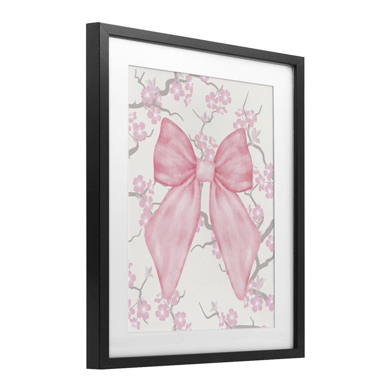 «Cherry Blossom & Ribbon», reproduction imprimée sous verre, conception de Jesse Keith, H 16 po x l 13 po, Cadre noir minuit