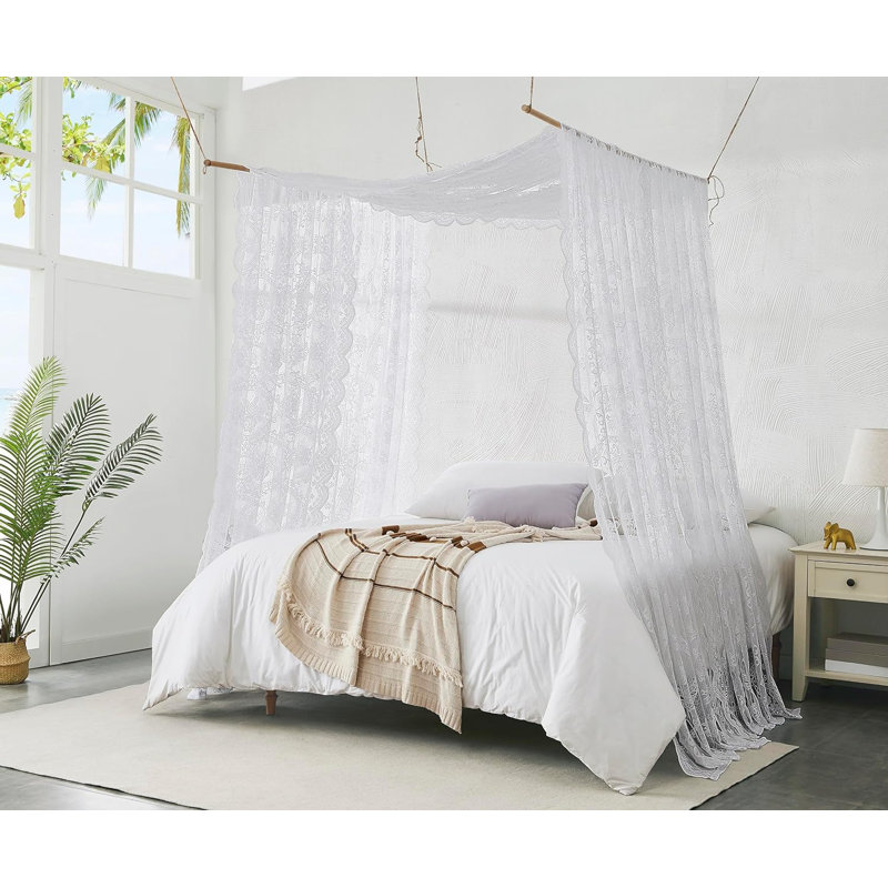 Écharpe de fenêtre LEA en dentelle blanche diaphane de 144 pouces pour un décor rétro, Blanc, L 54 po x L 144 po