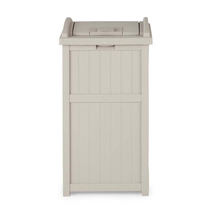Taupe Resin Outdoor Trash Hideaway Container with Latching Lid