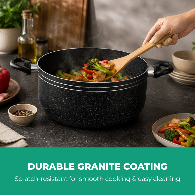 ROYALFORD Casserole Dish | Induction Safe Cooking Pot with Tempered Glass Lid | Forged Aluminium Cookware with 5-Layer Non-Stick Granite Coating PFOA Free & Dishwasher Safe | Terranox Series