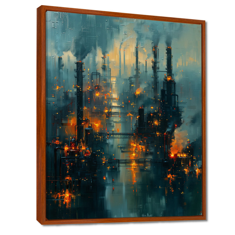 Bleu, bleu, usines, paysage industriel II, usines, art mural, salon, H 32 po x l 16 po x P 1 po