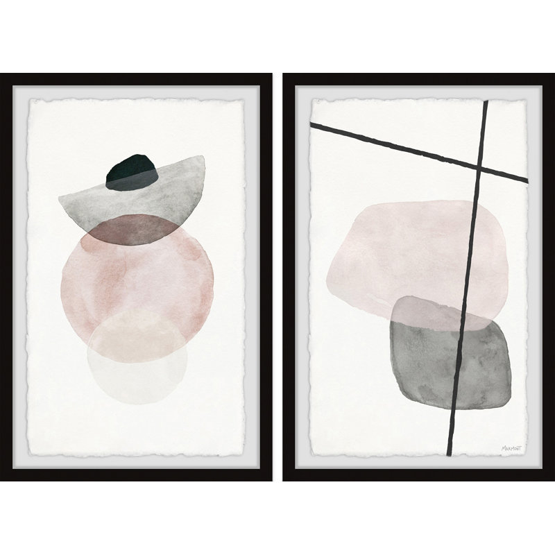" Overlapping Shapes " 2 - Pieces Painting Print, 12" H x 8" W