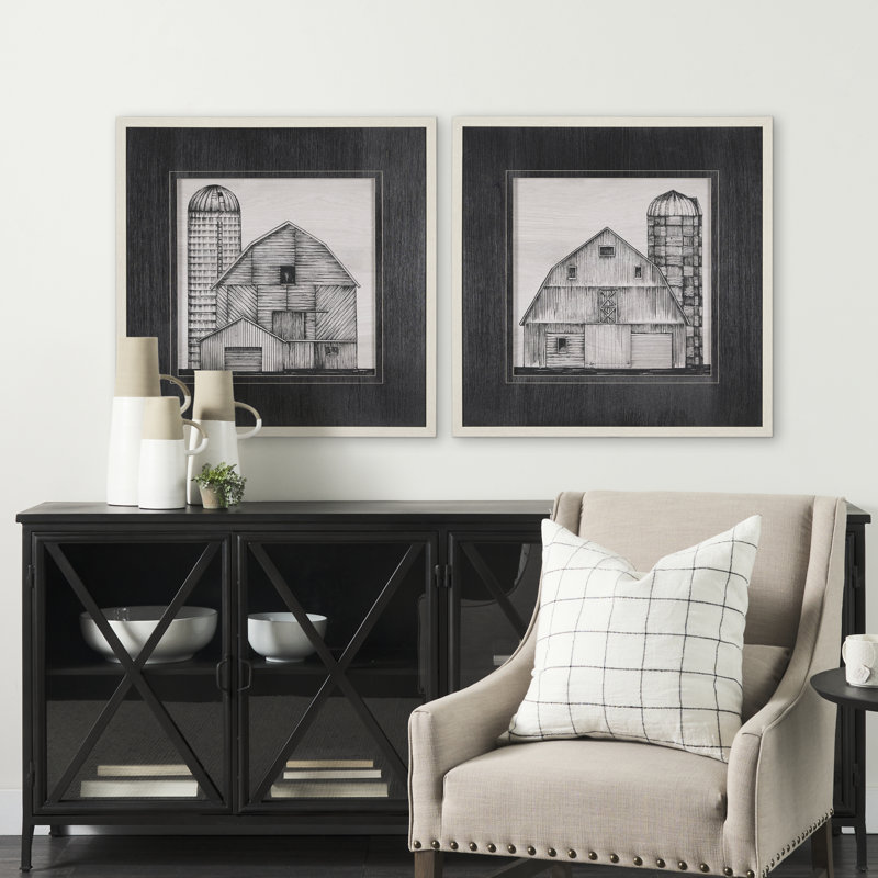Bâtiments de grange I : texturés et décorés à  la main, 31.5L x 1.6W x 31.5H, Bâtiments de grange II