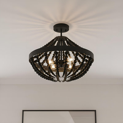 4-light Matte Black Beaded Semi-flush Mount