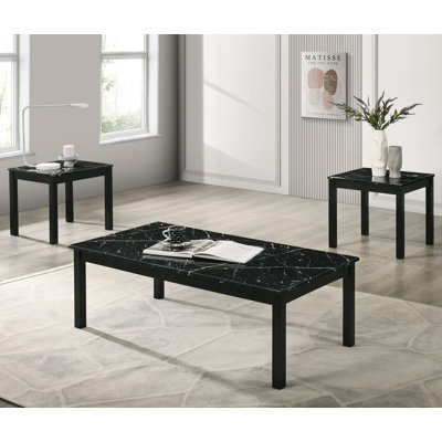 47.5" W Contemporary 3 Pc. Table Set, Black, Black