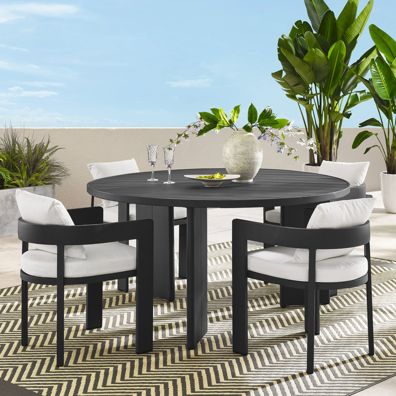 Tahoe 5-Piece Outdoor Patio Aluminum Dining Set In Gray White, White