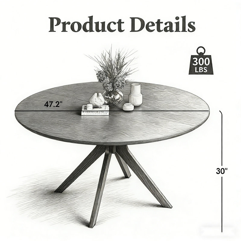 47.2" Solid Wood Round Dining Kitchen Table For 4-6 People With Intersecting Pedestal Base, Dark Walnut, Black