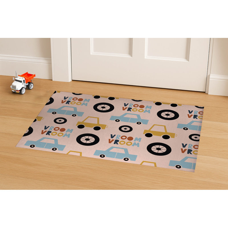 Vroom vroom Colorized Indoor Doormat, 36" W x 60" L, Pink/Gold/Orange