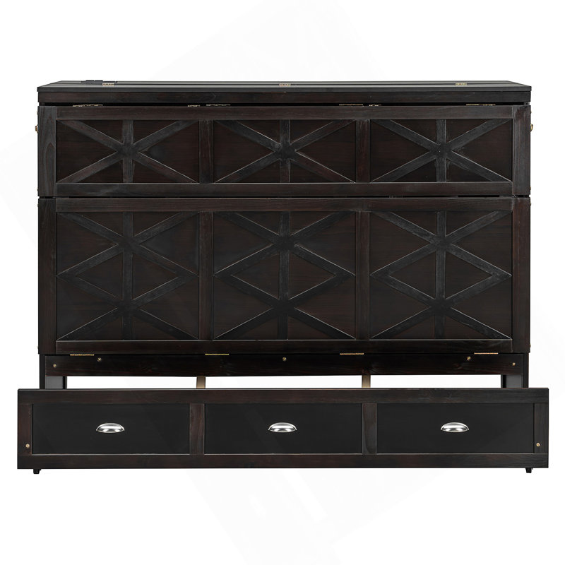 Grand lit escamotable avec grands tiroirs et port USB, Espresso